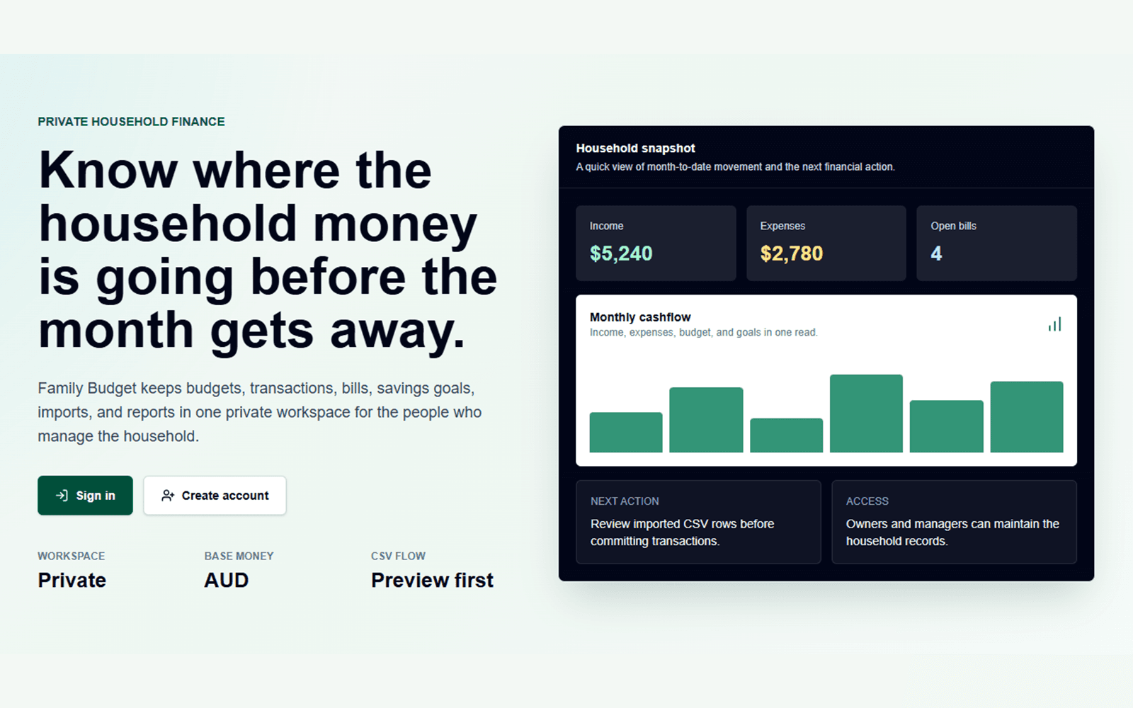 Family Budget public preview with synthetic household information